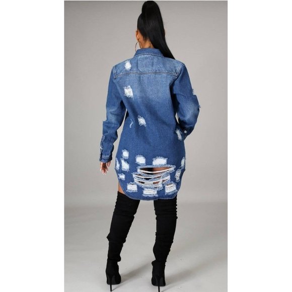 Here For It Denim Tunic Dress Top - Picture 2 of 8